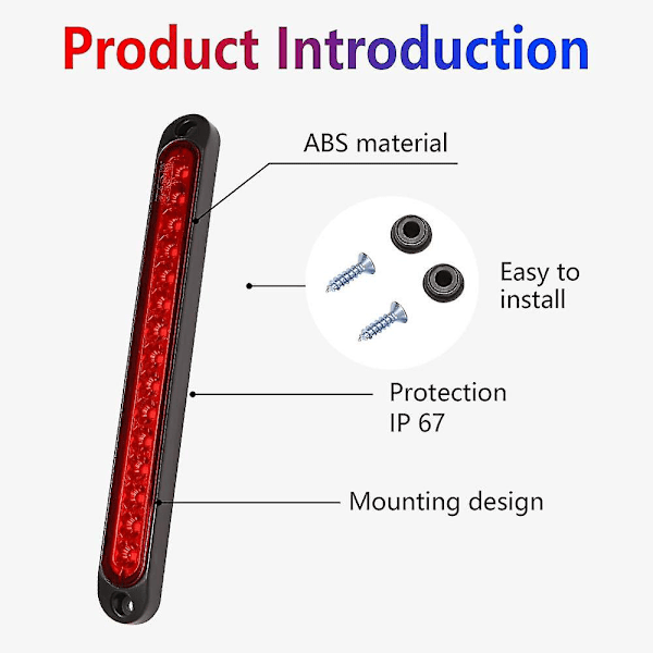 10 Tums Tätat Lastbils- & Husvagnsljusramp 15 LED Tredje Bromsljusremsa Röd db