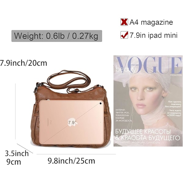 Damväska med flera fickor, vardaglig, crossbody, axelväska, messenger bag för dagligt bruk, vattentät (medium)