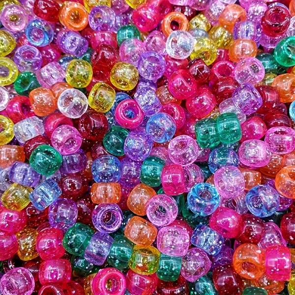 100-1000 stk. 6x9 mm blandet farve glitter gennemsigtige plastik pony perler til smykkefremstilling DIY armbånd halskæde beskidt flet dekorative perler 1000 pcs