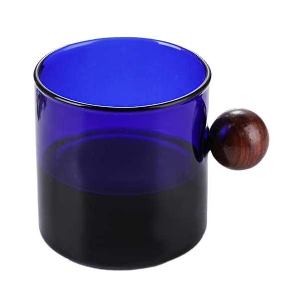 Fargerike Glasskaffe Kopper med Treballhåndtak Stilig Drikkemugg Vannkopp for Te Kaffe Latte Blå Blue 220ml