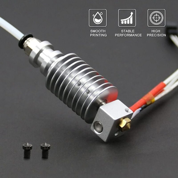 För I3 Hotend 12V med 2 stycken 0,4 mm härdat stål för V6-munstycken för 3D-utskrift Hotend Extruder