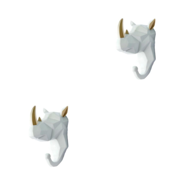 1/2/3/5 Vahva ja kestävä eläinpään avaimenkoukku yksinkertaiselle valkokullalle (sarvikuono) White gold (rhino) 2 Set
