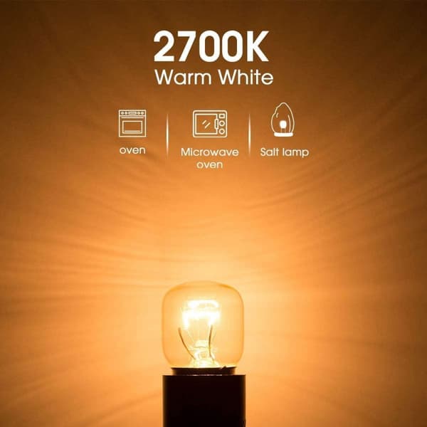 Uunin lamppu 25W 300 astetta, E14 liitäntä, 2700K lämmin valkoinen, himmennettävä