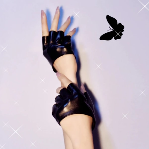 PU Læder Fingerløse Handsker Til Goth Punk Rock Lolita Harajuku Roserød One Size Roserød Rose red One Size
