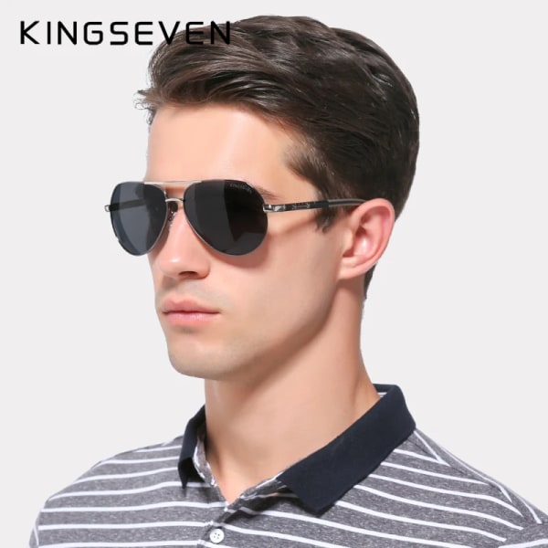 KINGSEVEN Brand Herr Aluminium Magnesium Solglasögon Polariserad UV400 Solglasögon oculos Man Glasögon Solglasögon För Män N725 Silver Röd Silver Red original