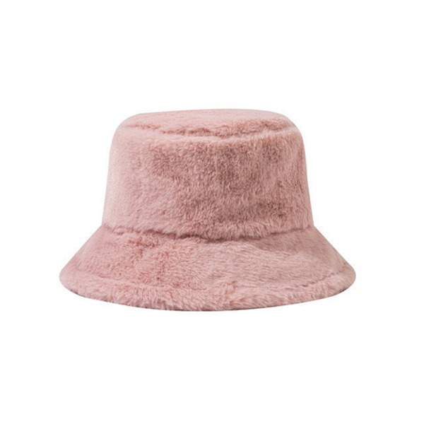 Fuskpäls Vinter Bucket Hat För Kvinnor Solid Varm Damhatt Utomhus Pink