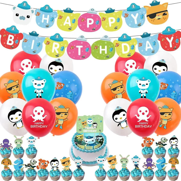 34 stk. The Octonauts ballongsett fest latexballonger med bannerkaketopper