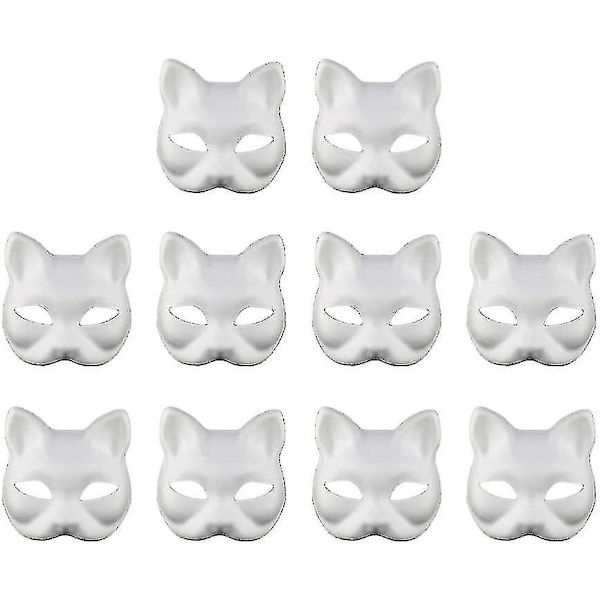 10 stk hvite ansiktsmasker i papir - tomme masker til å dekorere selv - perfekt for maskeradeball