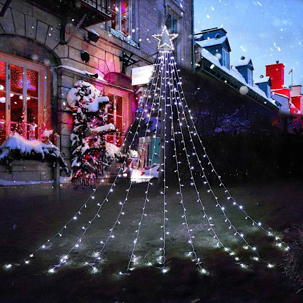 Julstjärna Utomhusbelysning, 320 LED 5m Julgransljus [8 lägen & Vattentät] för Halloween Jul Nyår Semester (Järn)