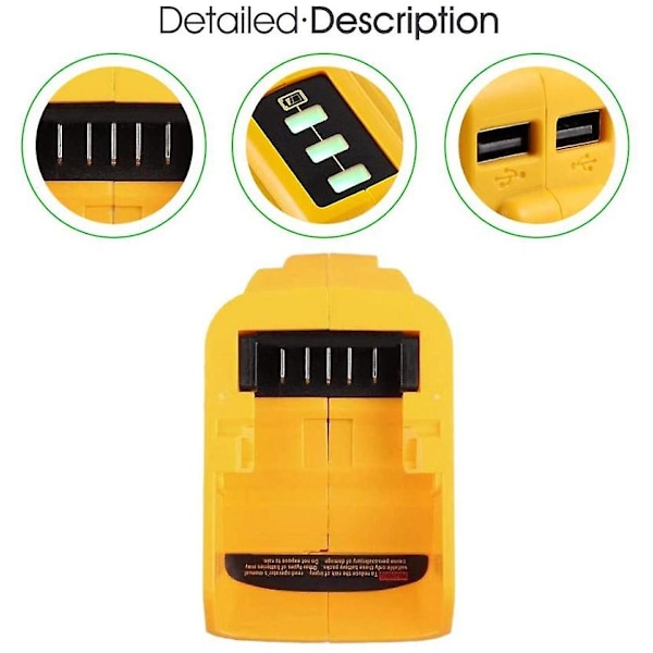 Adapter USB-oplader kompatibel med Dewalt 14.4v 18v 20v Li-ion batteri konverter Dcb090 USB-enhed kompatibel med Dewalt opladning dobbelt USB[HhhK]