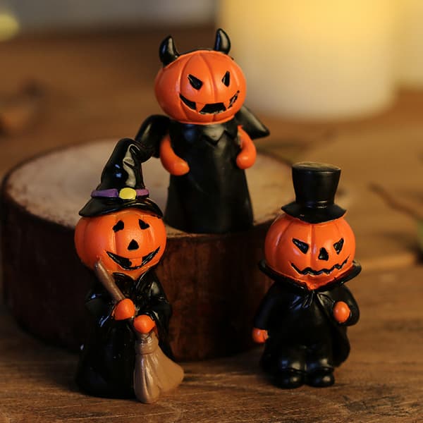 Sødt Jack-O-Lantern Harpiks Figur Sæt, Halloween Bordpynt med 4 Designs til Fest og Hjem Devil