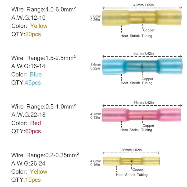 210 st elektriska kabelskor Löd Krympslang, Värme Krympslang Löd Stjärttätning Isolerad Elektriska Kontaktdon Vattentät Marin Bil Koppar