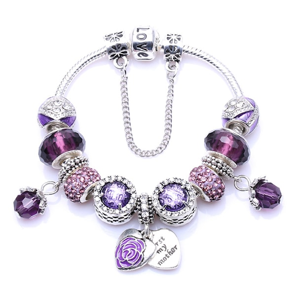 Crystal Bracelet Sparkling Cat Eyes Love Crystal Pendant DIY Mother's Day Gift-Purple（21CM）