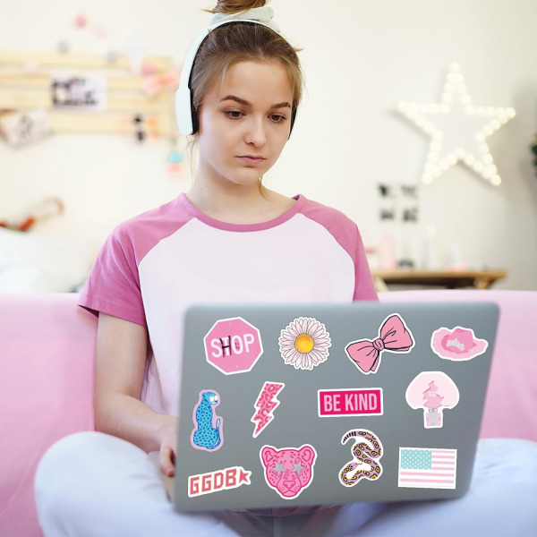 100 stk. Preppy klistermærker Pink Sticker Pack Æstetiske klistermærker Vandflaske Smile klistermærker Vinyl Vandtætte klistermærker