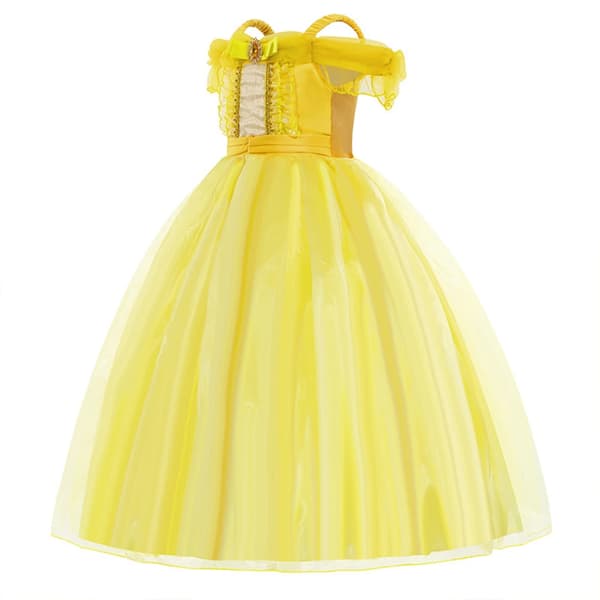 Gul prinsessekostumekjole til piger eventyrkjole 3-8 år Dress A3 9-10T (Tag 150)