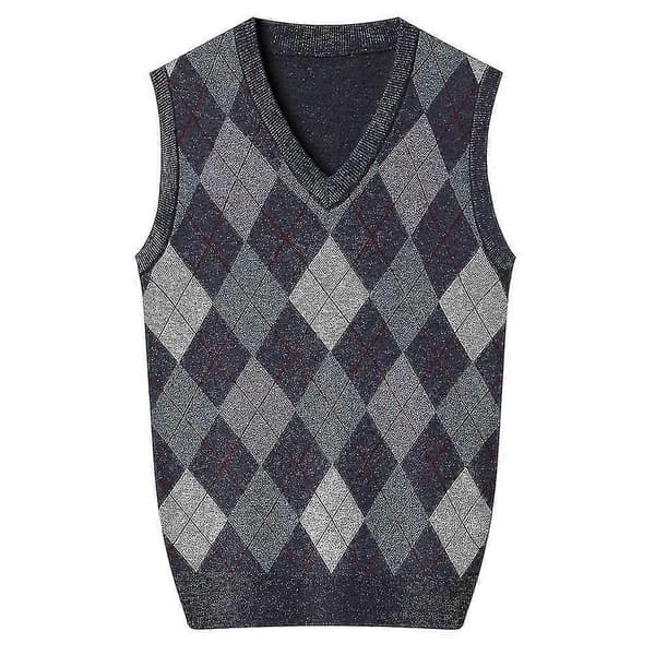 Kasjmirpullover for menn, ullblanding, ermeløs strikket V-hals genser S{hw} S Dark Grey