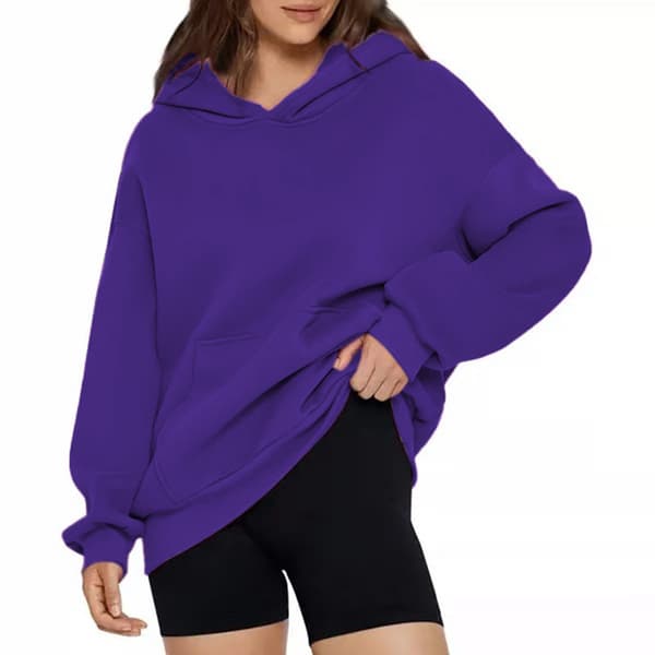 Afslappede løse hættetrøjer til kvinder ensfarvet langærmet oversized sweatshirt lilla{BT} Purple S