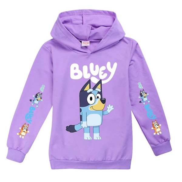 Bingo Bluey hættetrøje med tegneserieprint til børn afslappet sweater lilla Purple 7-8 Years