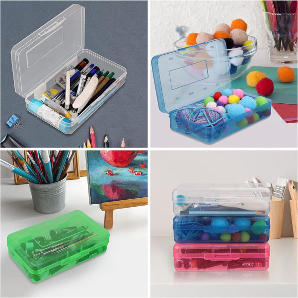 Set med 4 pennaskar i plast - L20 x B11,5 x H5,5 cm - Stor färgglad pennask - Förvaringslåda för kontor, penslar, pennor och skolmaterial