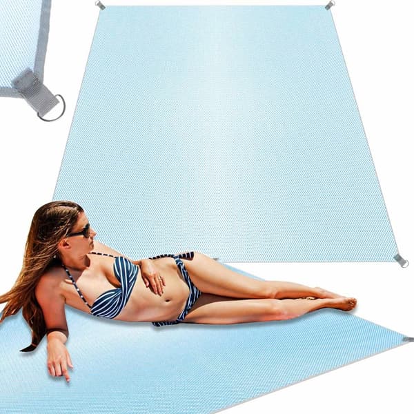 Sandfri strandmatte 200x200 cm blå polyester med jordspyd (BT) 400