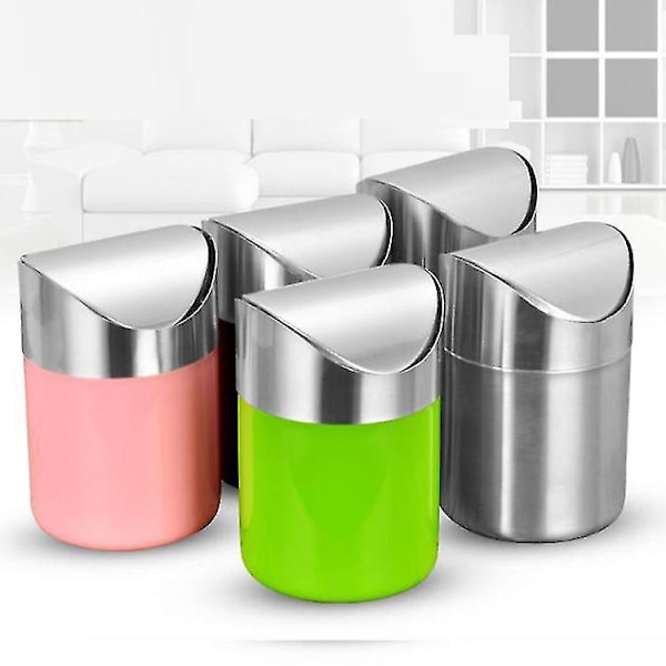 Rostfritt stål papperskorg för skrivbord, mini förvaringsbehållare, Silver