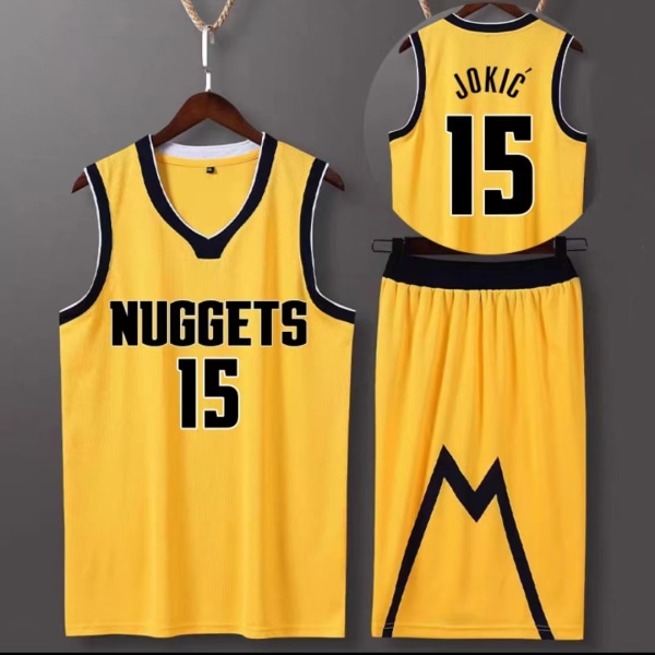 Sportkläder Nikola Jokic Denver Nuggets Basketbolltröja 15 Vuxen Basketbolltröja Fotbollströjor Klassisk Gul-WELLNGS Klassisk Gul Classic Yellow 2XL（170-175cm）