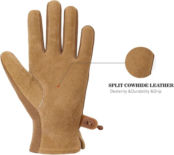 Havearbejdshandsker til kvinder - Fleksible & Holdbare, Åndbare Utility Arbejdshandsker, Robust Læder Havehandsker (Small, khaki)