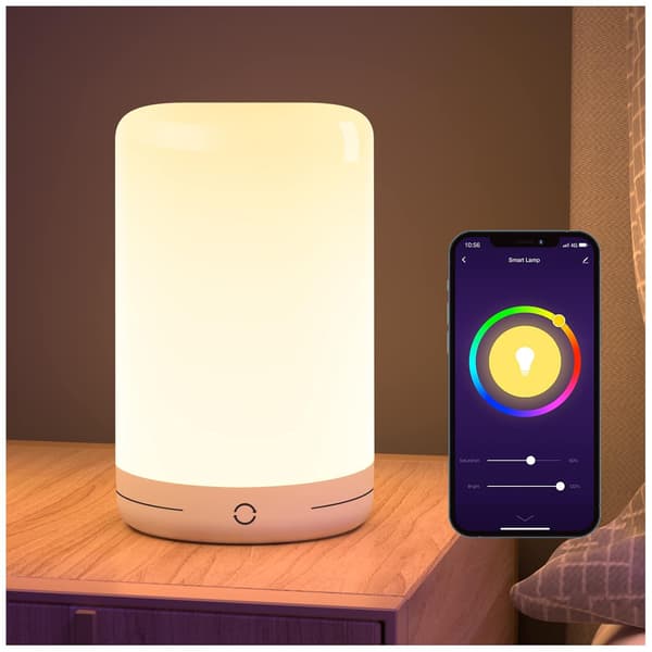 Smart lampe, LED touch lamper ved sengen, RGB farveskiftende dæmpbar &