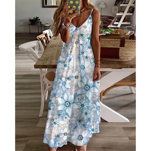 Kvindelig temperament retro V-print seler strandkjole bulge bump XL
