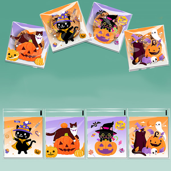 100 stk Halloween godteriposer gaveposer kaker snacks plast A6