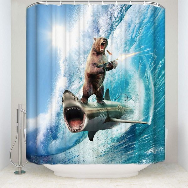 Galaxy Crazy Bear Shark Malet Vanntett Skillevegg Dusjforheng (180X200CM) 180*200cm