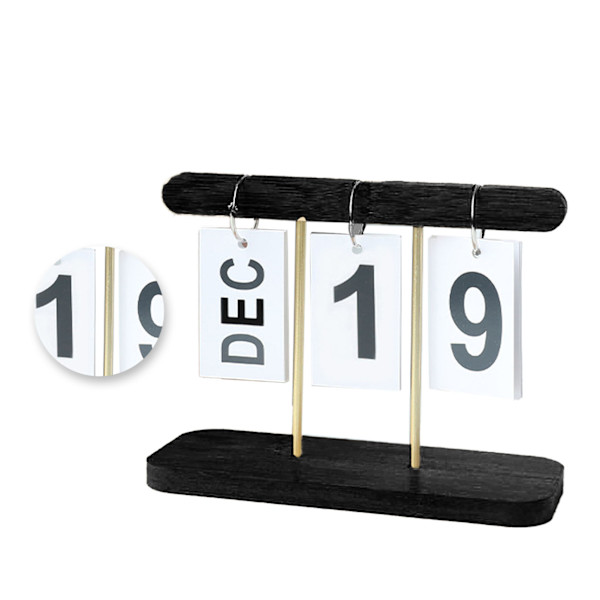 Evighetskalender i trä för skrivbord Fint dagligt bläddringskalender för hem bibliotek kontor svart