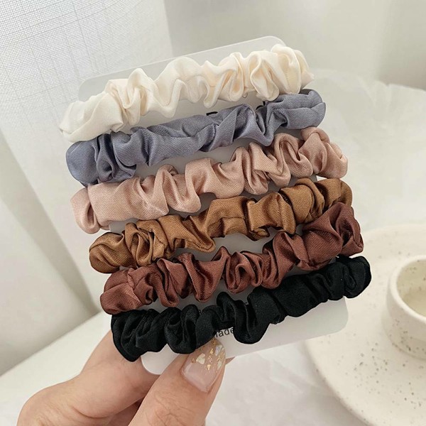 6 kpl naisten hiusscrunchie-silkki satiinikuminauhat hiussiteet - Poninhäntäpidikeköydet