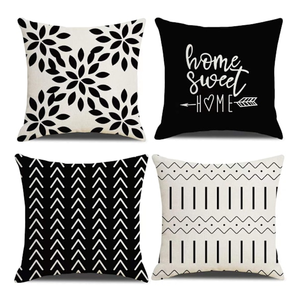 Överdragsset med 4 lantliga dekorativa kuddar Geometrisk abstrakt accentkuddfodral Dekorativ kudde Modern utomhus inomhus för soffa A Svart A black one 40x40cm