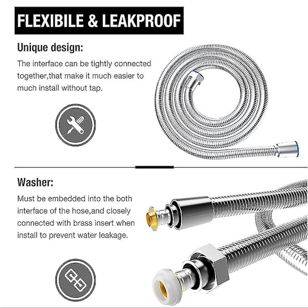 Dusjslange 5m Ekstra Lang Rustfritt Stål Dusjhodeslanger, Med Solid Messingkobling, Universal, Anti-sprekk, Kromfinish. (500cm)[qb]