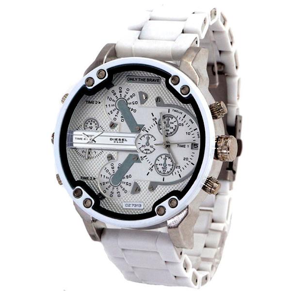 Herre Versatile Fashion Handsome Super Large Dial Dual Inserts Gummibelagt Stålbælte w Red Tape Watch