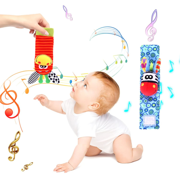 Handledsrassel Fotset för Baby Arm Hand Armband Rassel Fötter Ben Fotledstrumpor Nyfödd Mjuk Sinnesleksaker Babystrumpor Nyfödda Rassel Leksaker Babygåvor
