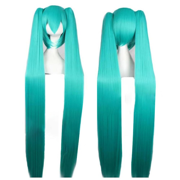 Hatsune Miku Parykk Cosplay Parykk med 2 Hestehale Lang Straight Parykk Halloween Karneval Rekvisita