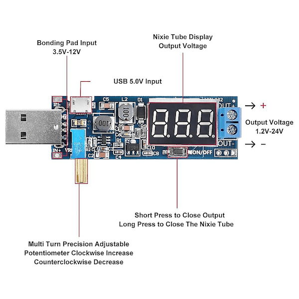 6 stk. USB Buck Boost Converter 3.5v-12v til 1.2v-24v DC-dc Step Up Strømforsyning Modul Spændingsregulering