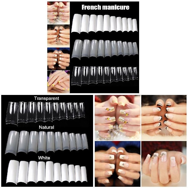 100/500 stk Negle Halvfransk Falske Negletips Akryl UV Gel Manikyr Ti 500pcs Transparent