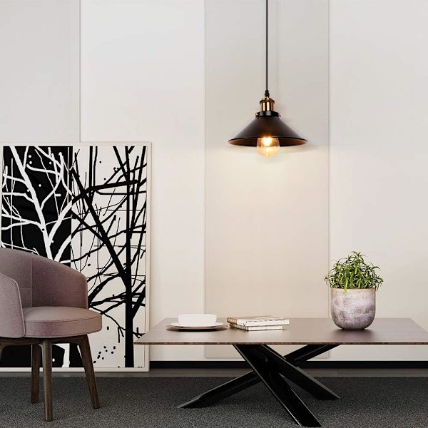 Set med 2 industriella retro svarta järnpendellampor, kök, bar, balkong
