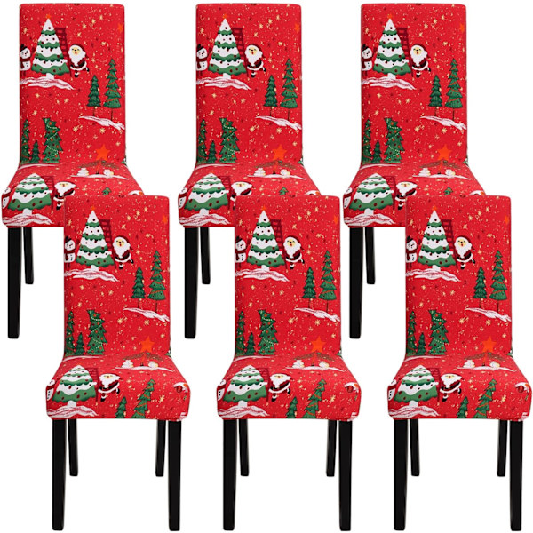 4-pack julstolsöverdrag stretch avtagbar tvättbar matsal julgran Christmas Tree 6