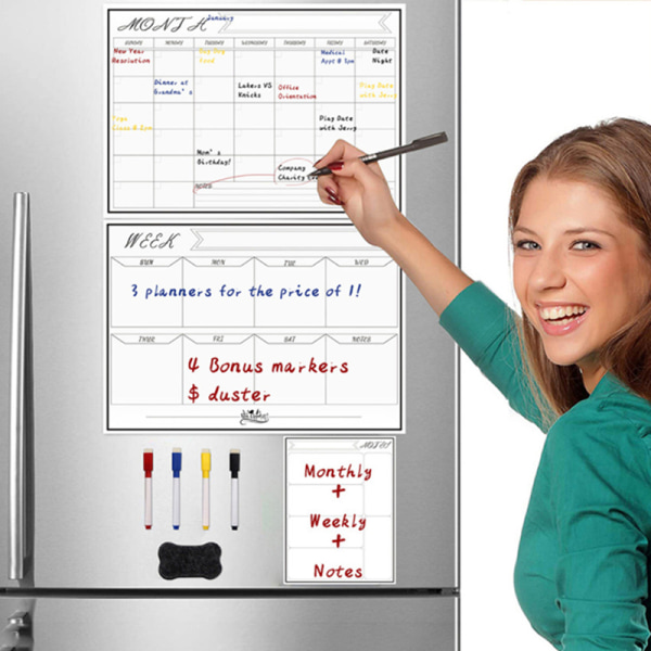Magnetisk månadsplanerare bordstorkning radera whiteboard flerfärgad Pink