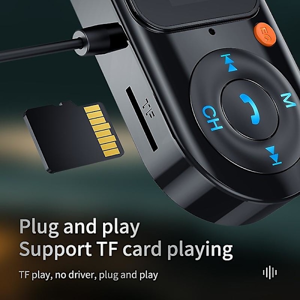 LCD-skjerm bilhåndfri FM-sender, aux lyd Mp3-spiller, USB Type-c Pd hurtiglading billader, bluetooth 5.0 bilsett