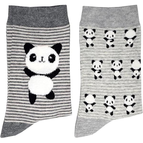 Par Panda-mönstrade Söta Djurstrumpor Roliga Nostalgiska Bomullsstrumpor Grå för US Storlekar 5-8 One Size Fits Most