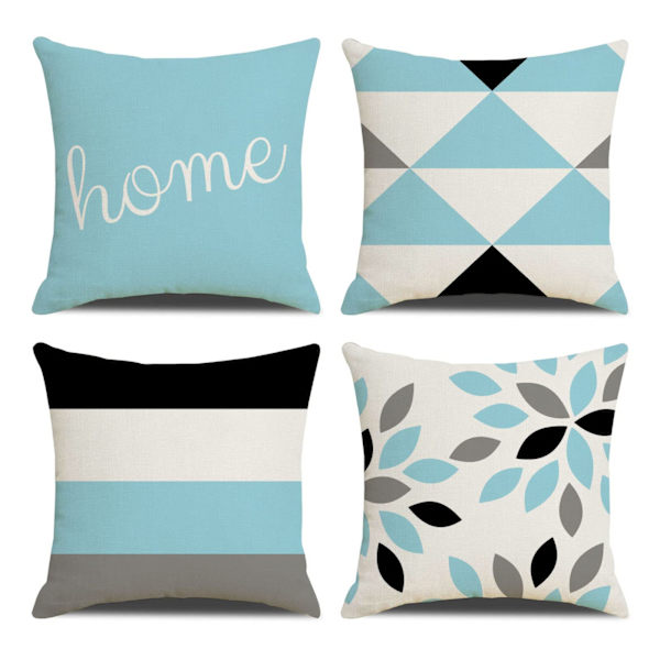 Set med 4 dekorativa kuddfodral i lantlig stil, geometriska abstrakta accentkuddfodral, dekorativa kuddfodral, moderna för utomhus- och inomhusbruk, för soffa, mix blå Mix blue 45x45cm