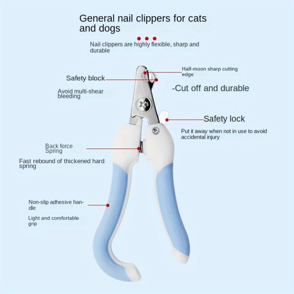 Pet Cat Nagelklippare i rostfritt stål med set, Nagelklippare för hund Nagelklippare blue Small + File OPP Bag