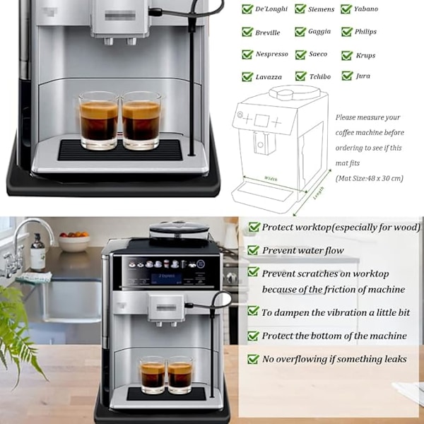 Silikonmatte under kaffemaskin (48x30zm), sklisikker overflate for kaff