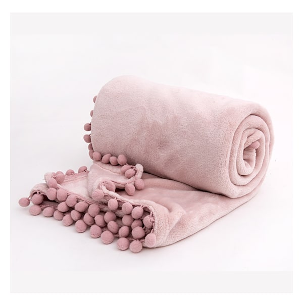 127 x 152 cm rosa fleece-teppe, mykt varmt frynsete teppe med deksel