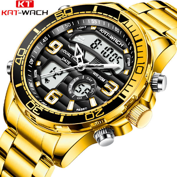 Fashion Sports Military Gold Quartz Ur Håndled Mænd 2023 Top Brand Luksus Chronograph Håndledsur Til Mænd Ur Håndledsur gold with box 1